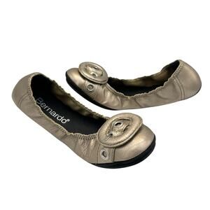 Bernardo Pewter Metallic Leather Flexible Curved Large Buckle Embellished Flats